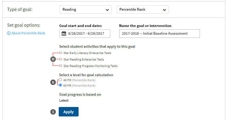 Reading – Percentile Rank Goal