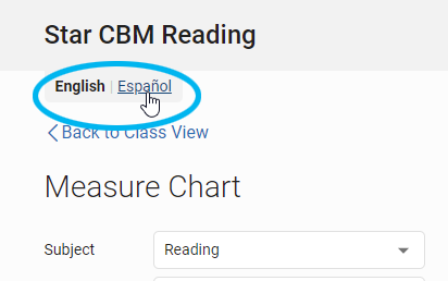 Star CBM Lectura Student Measure Chart