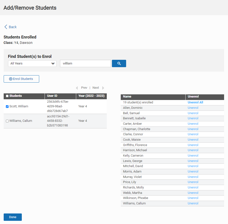 Add/Remove Students from a Class