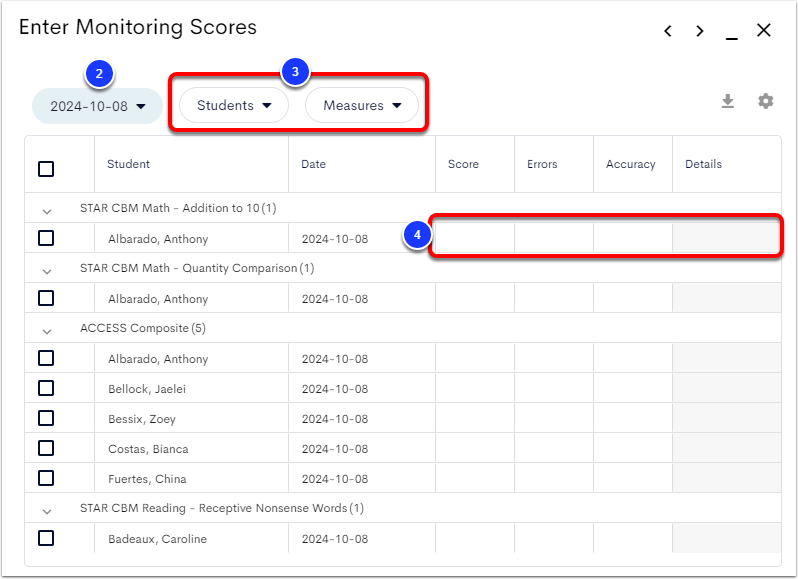 Enter and Edit Monitoring Scores