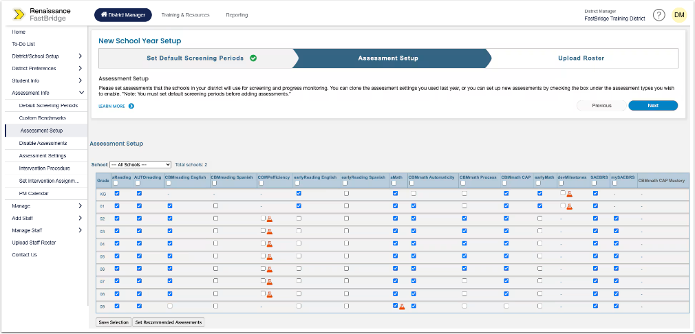 Adding Assessments for the New School Year