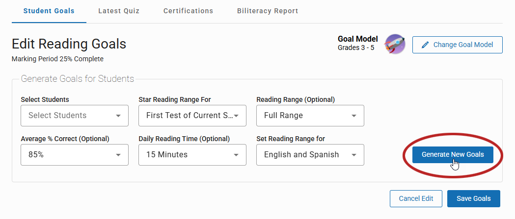 AR Student Goals for Grades 3-5 or 6+ (Record Book)