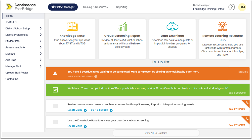 FastBridge To-Do List Overview