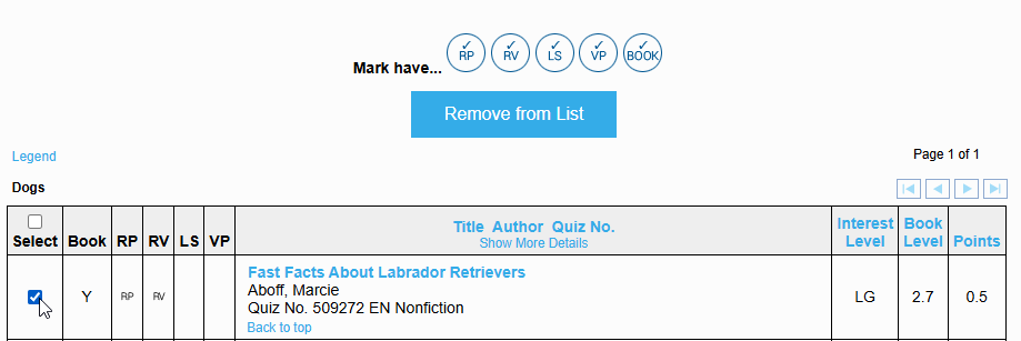 Book and Quiz Lists (AR Bookguide)