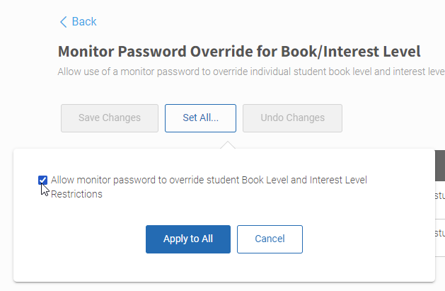 Monitor Password Override for Book/Interest Level Preference