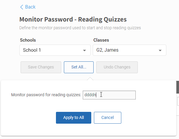 Monitor Password - Reading Quizzes (Preferences)