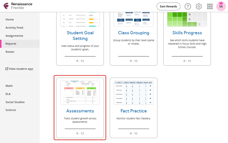What data can I see on the Assessments Report?