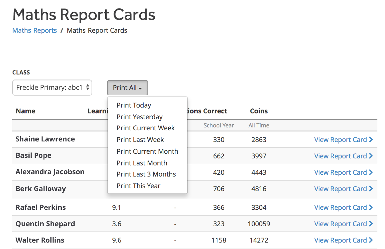 What data can I see on Report Cards?