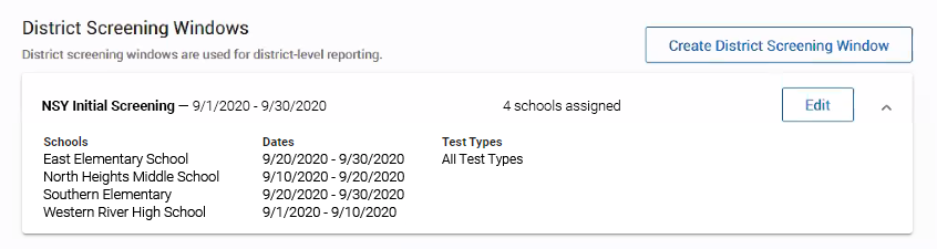 Creating District Screening Windows