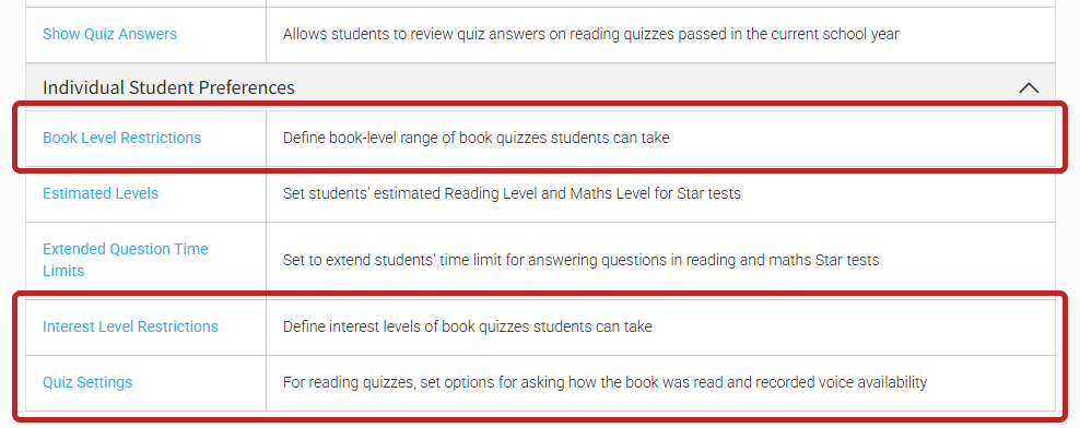 Editing the Individual Student Preferences