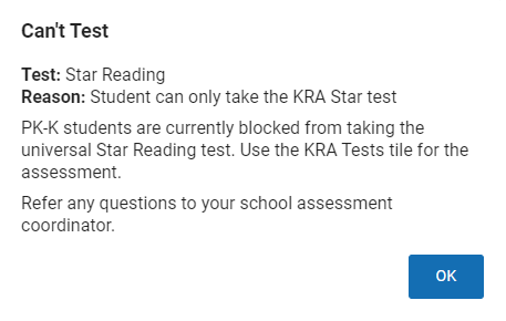 Block Pre-K and K Universal Star Assessments Preference