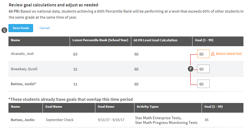 Math – Percentile Rank Goal