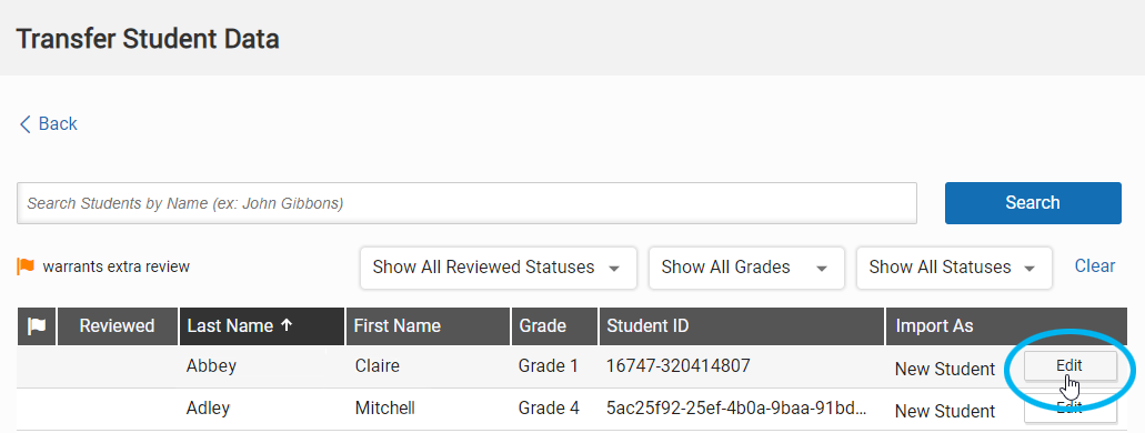 Transferring Student Data from Site to Site