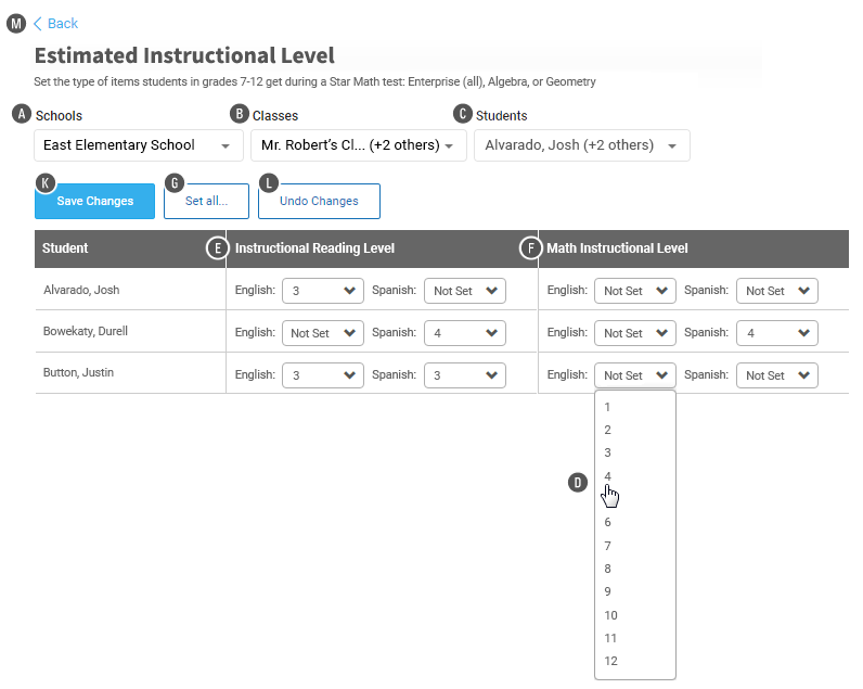 Estimated Instructional Levels Preference