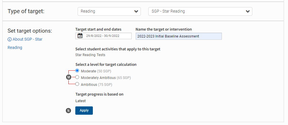 Reading – SGP – Star Reading Target