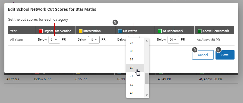 Viewing/Editing School Network Benchmarks