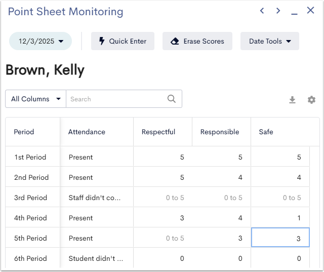 Configure Point Sheet Score Status