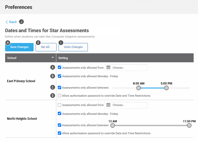 Dates and Times for Star Assessments Preference