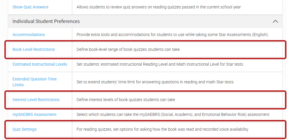 Editing the Individual Student Preferences