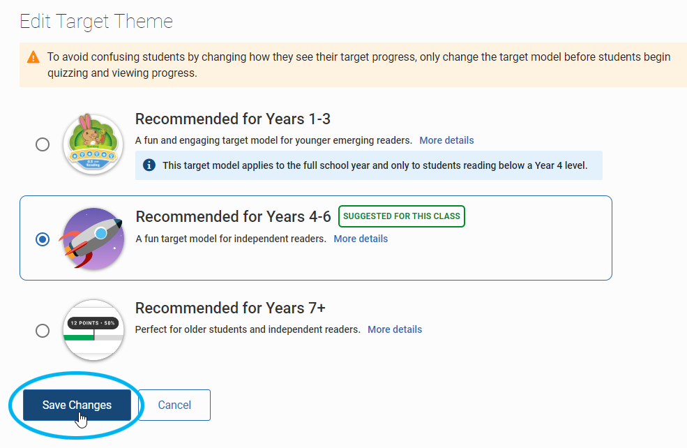 Choose or Change Target Model Page