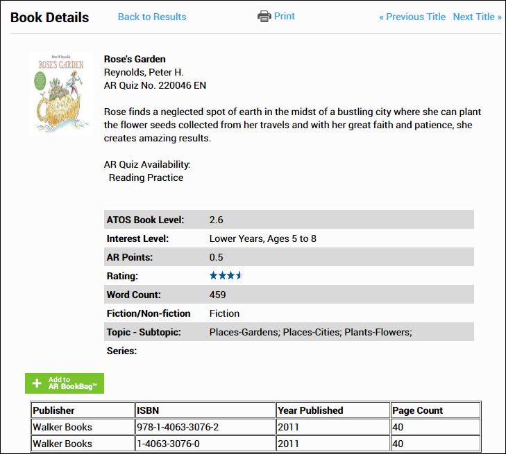 Book Details in Accelerated Reader Bookfinder