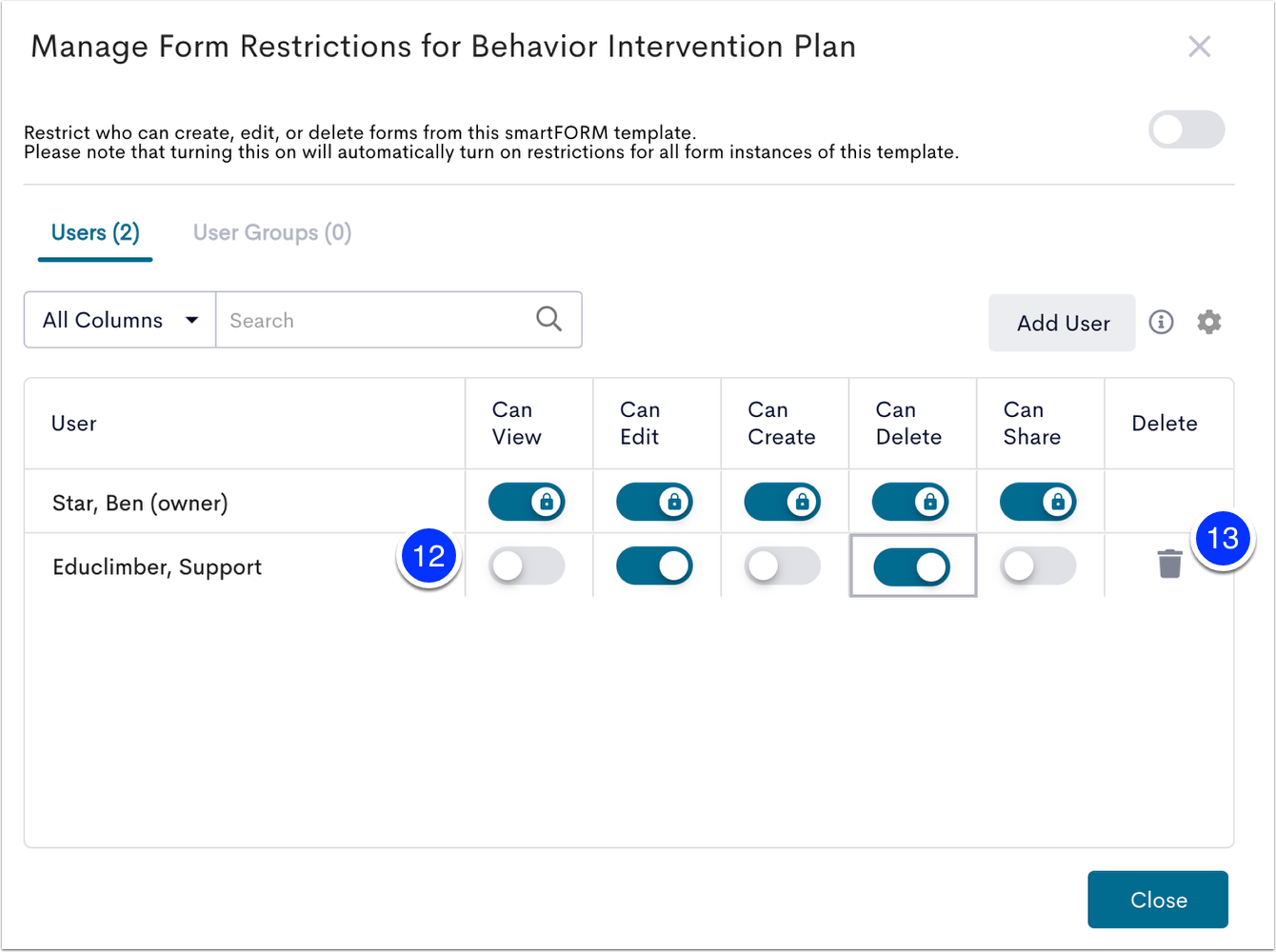 Setting Advanced smartFORM Permissions for an Individual Template