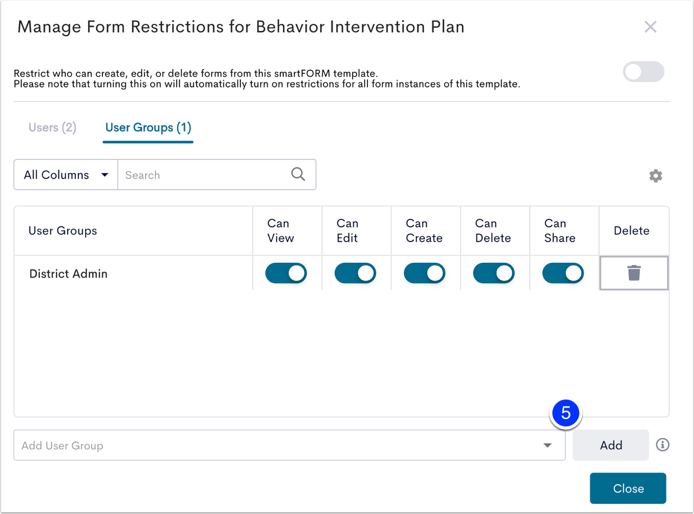 Setting Advanced smartFORM Permissions for an Individual Template