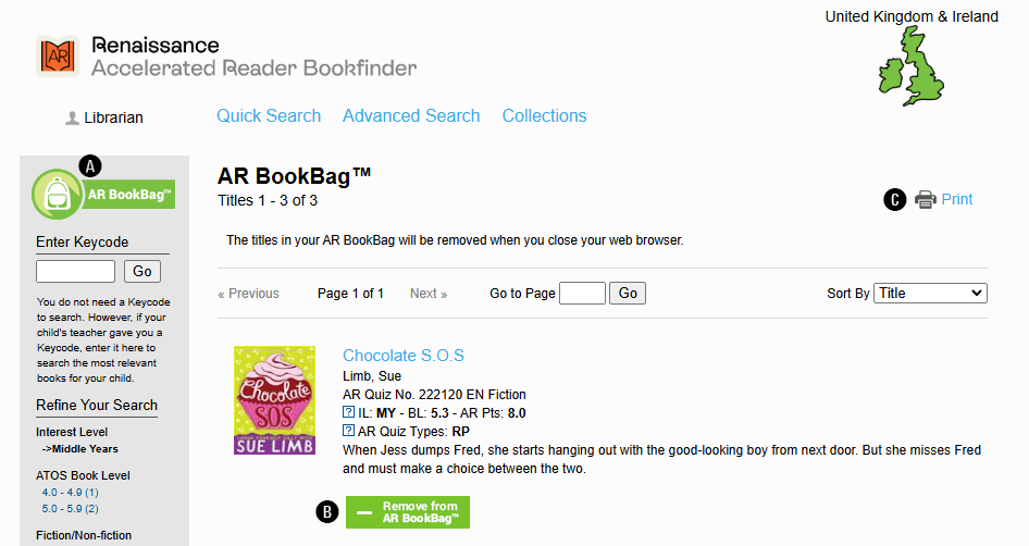 Printing the AR BookBag to PDF (AR Bookfinder)