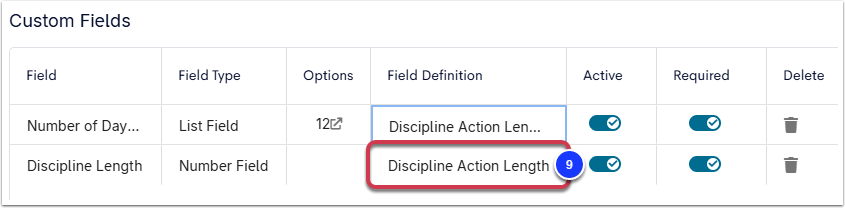 Configure Response Custom Field Definitions