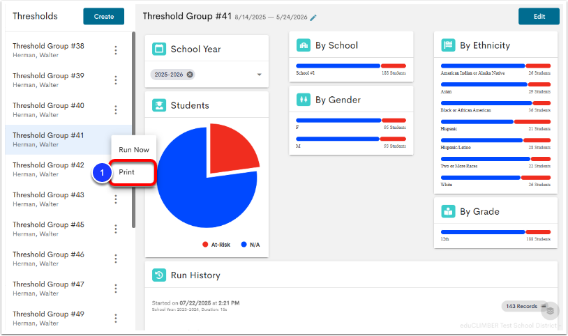 Review, Download, and Print Threshold Results
