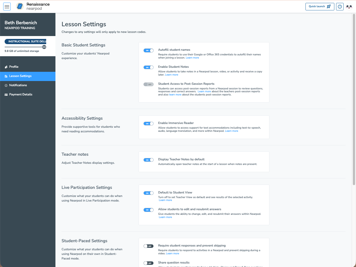 How to manage or customize your Nearpod lesson settings