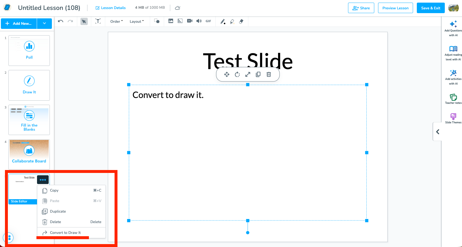 Build an Activity and Teach with Draw It