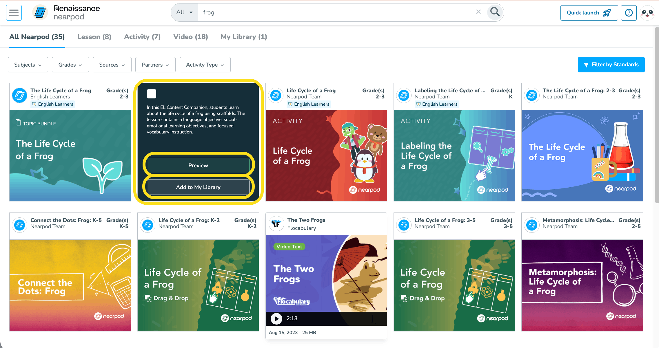Search for lessons, videos, and activities in Nearpod