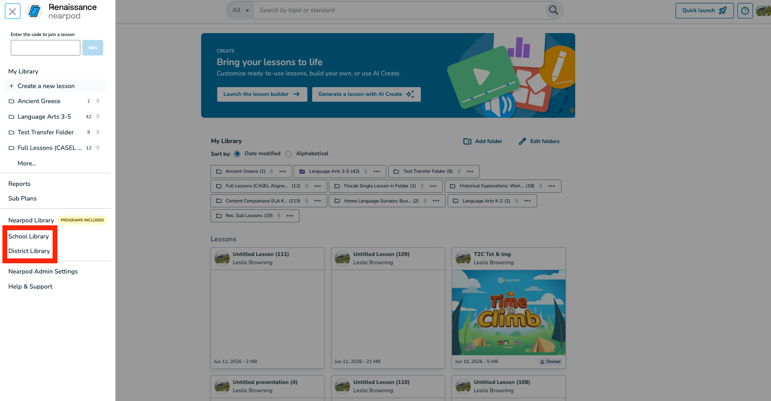 How to find lessons in your School or District Library