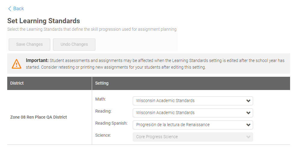 Set Learning Standards
