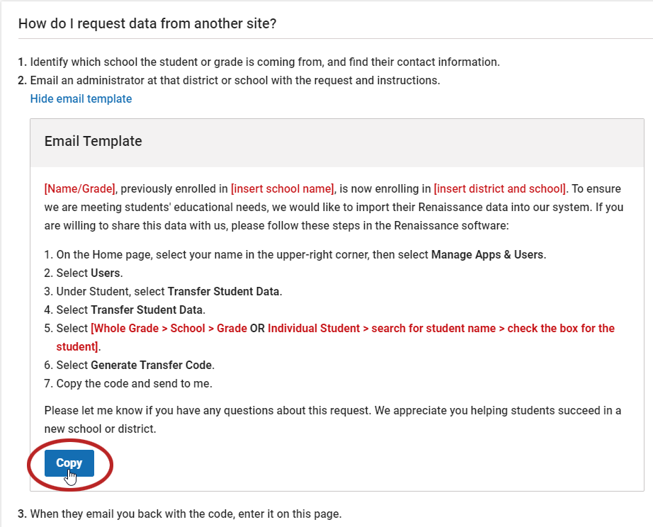 Transferring Student Data from Site to Site
