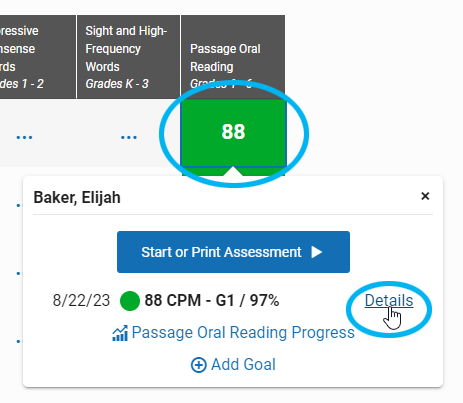 Viewing Star CBM Assessment Details (CBM Assessment Report)