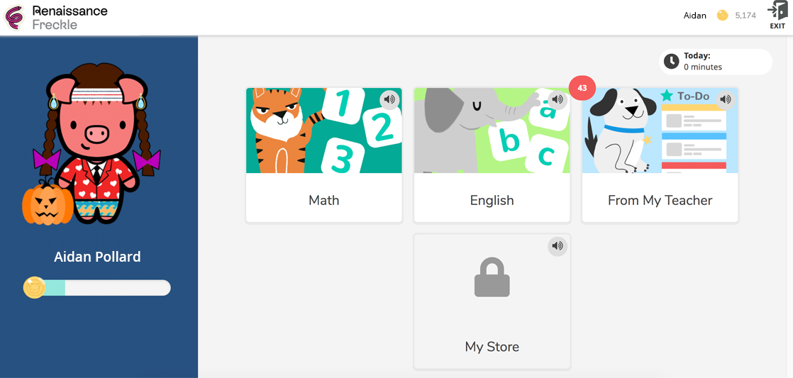 What do Freckle student dashboards look like for different grades?