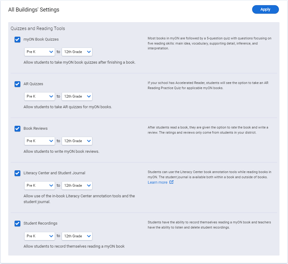 District Administrator All-Building Settings Overview
