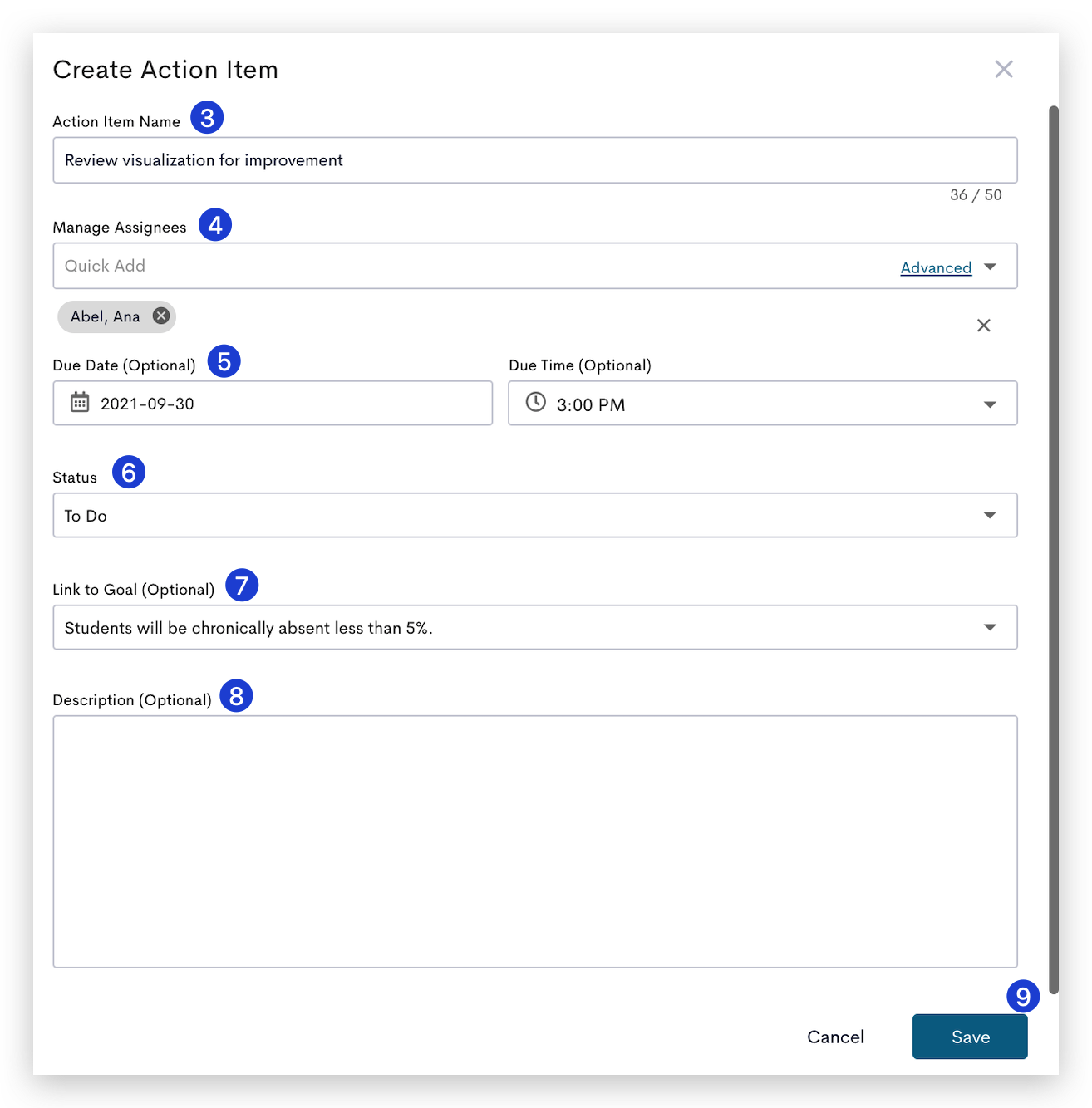 Create Action Items in an Action Plan