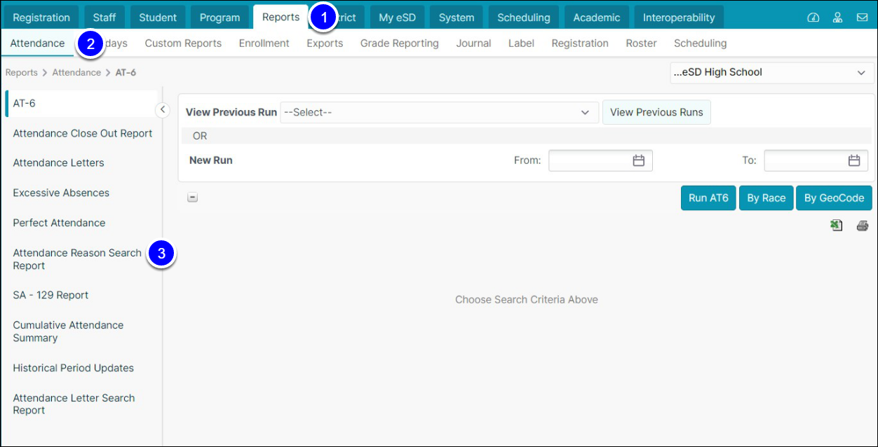 Attendance Reason Search