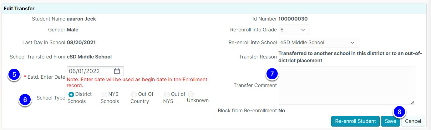 Edit the Transfer Record