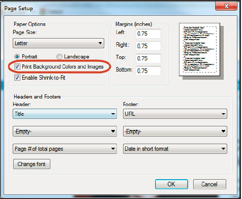 Printing: Allow Background Colors & Graphics (by Browser)
