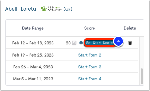 Set Start Score using Existing Progress Monitoring Data