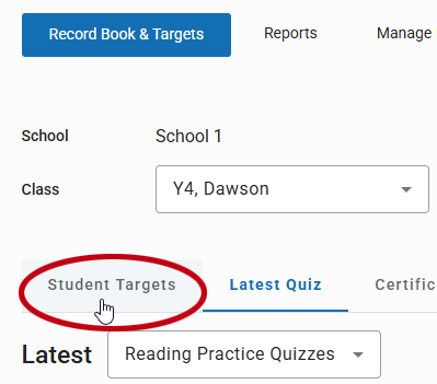 Student Details - Student Targets (Badge Targets for Young Students)