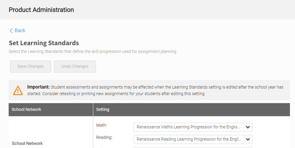 Set Learning Standards
